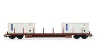 FS 4-AXLE FLAT WAGON WITH 2 20 FIAT CONTAINER EPOCA IV-V 1:87