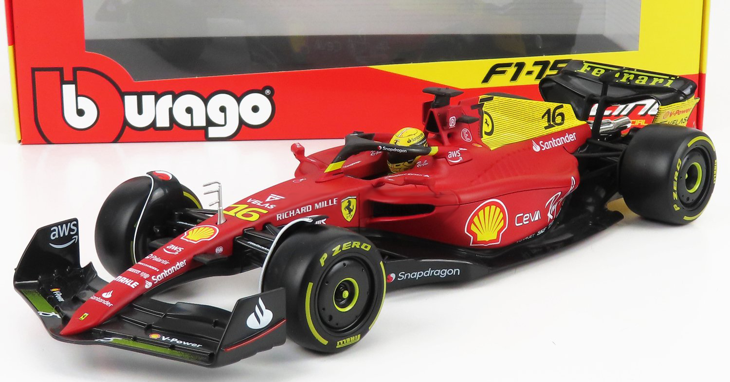 Ferrari F1 75 n.16 2022 1 18 C. Leclerc 2nd Monza GP BBurago Triple Crown ModelStore