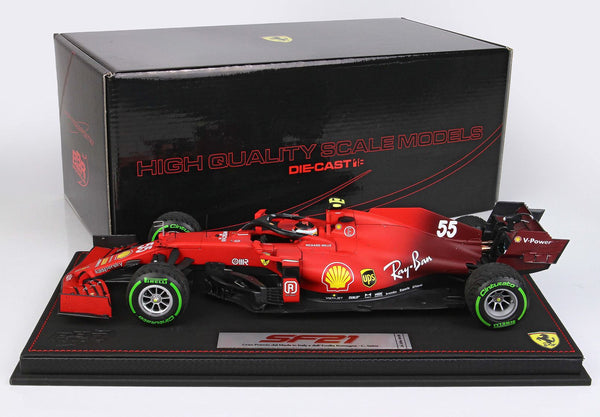 Ferrari SF21 1:18 - CARLOS SAINZ - w/ Green Inter Tyres  - GP Emilia Romagna 2021 - Leather Case 200 pcs.BBR