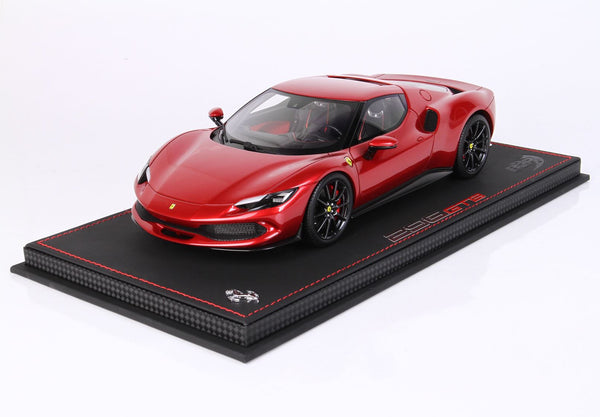 Ferrari 296 GTB - 1:18 (2021) Red Imola - Carbon Fiber Tyres -Limited Edition 200 pcs - With Showcase - BBR