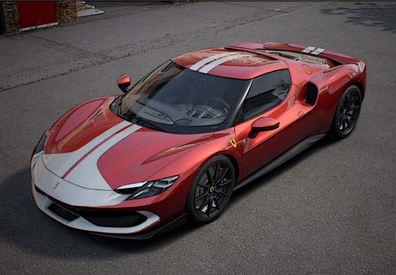 Ferrari 296 - 1:18 (2021) Fiorano Setup - Red Fiorano - Silver Stripe 